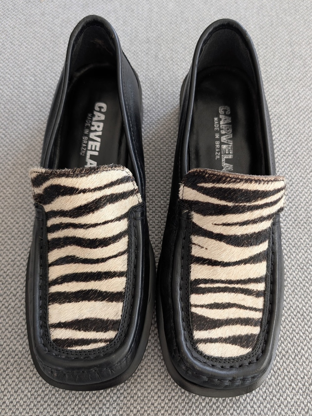 Carvela Womens Black Leather Loafers Zebra Print Calf Hair Block Heel 38